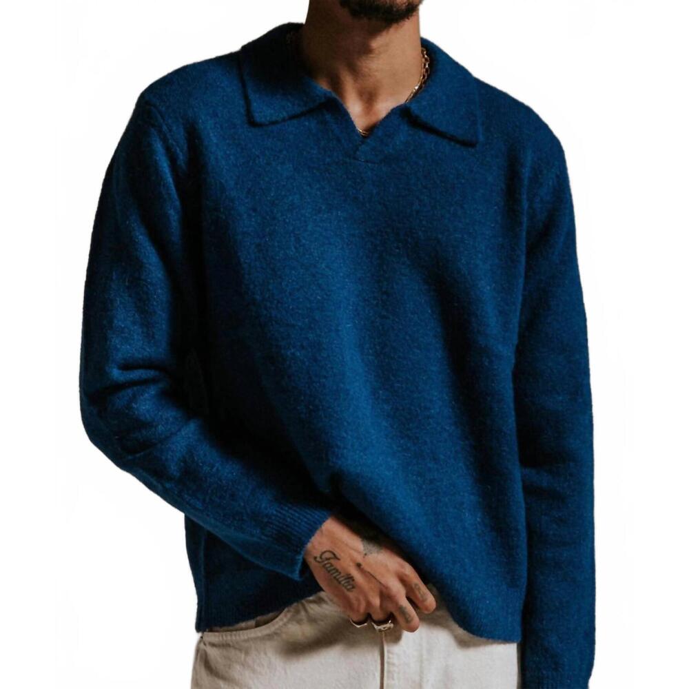 NEW WAX LONDON carter open collar polo in blue